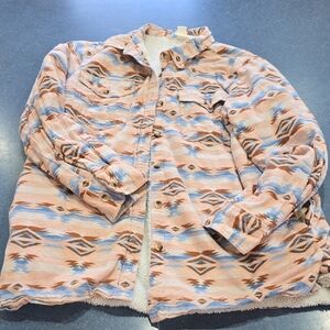 Women's Tribal Pattern Teddy Jacket - Peach and Sky